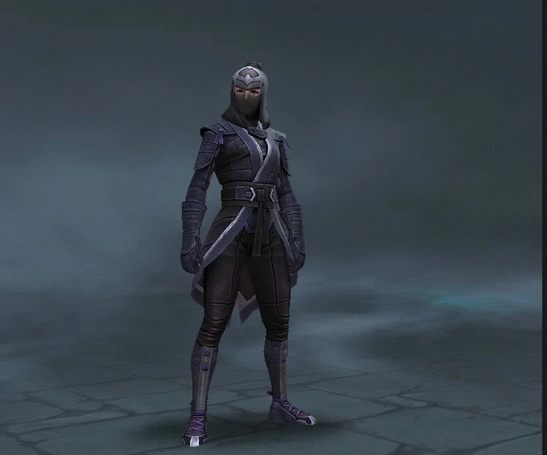 A mysterious figure in dark, stylish armor stands confidently against a foggy, shadowy backdrop, exuding strength and stealth.