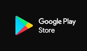 Logo of Google Play Store featuring a colorful play button icon and bold text on a black background.